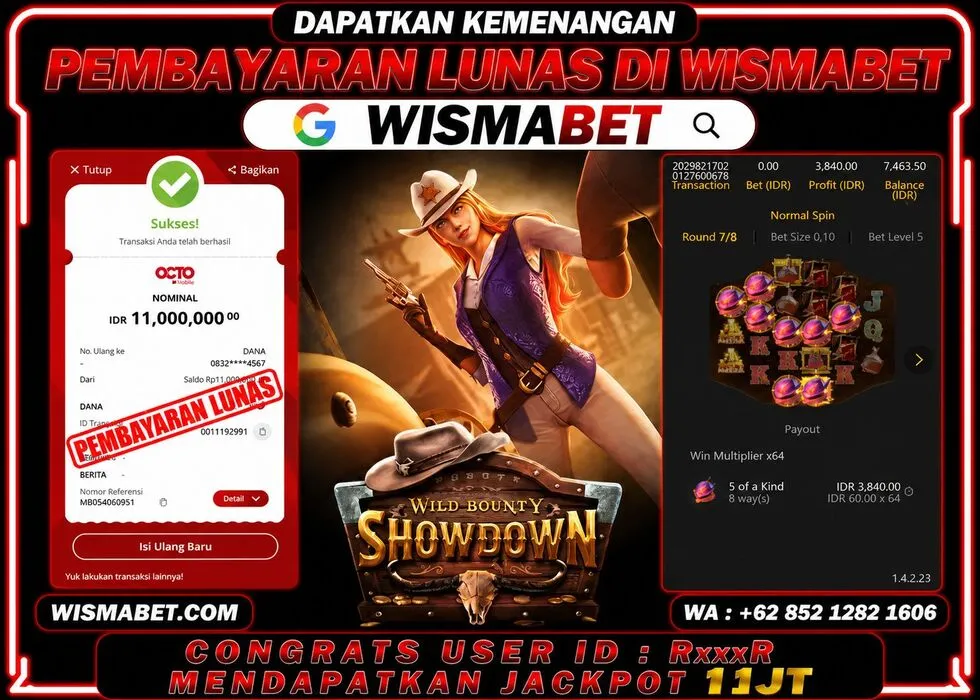 Wismabet - BUKTI KEMENANGAN Wild Bounty Showdown Rp11,000,000,- LUNAS